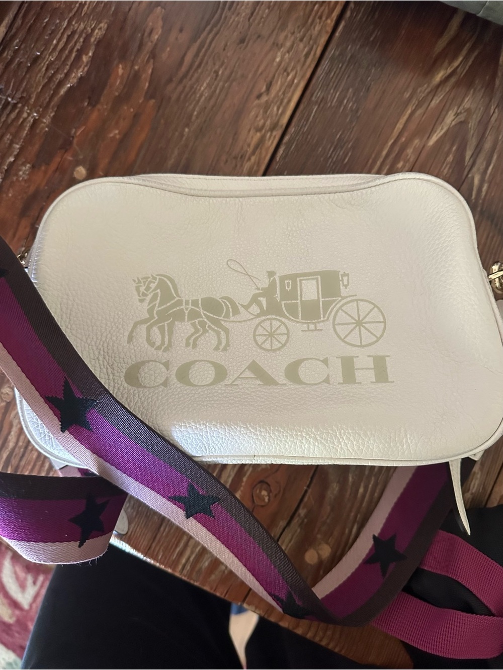 Coach White Leather Crossbody with Star-Print Strap
